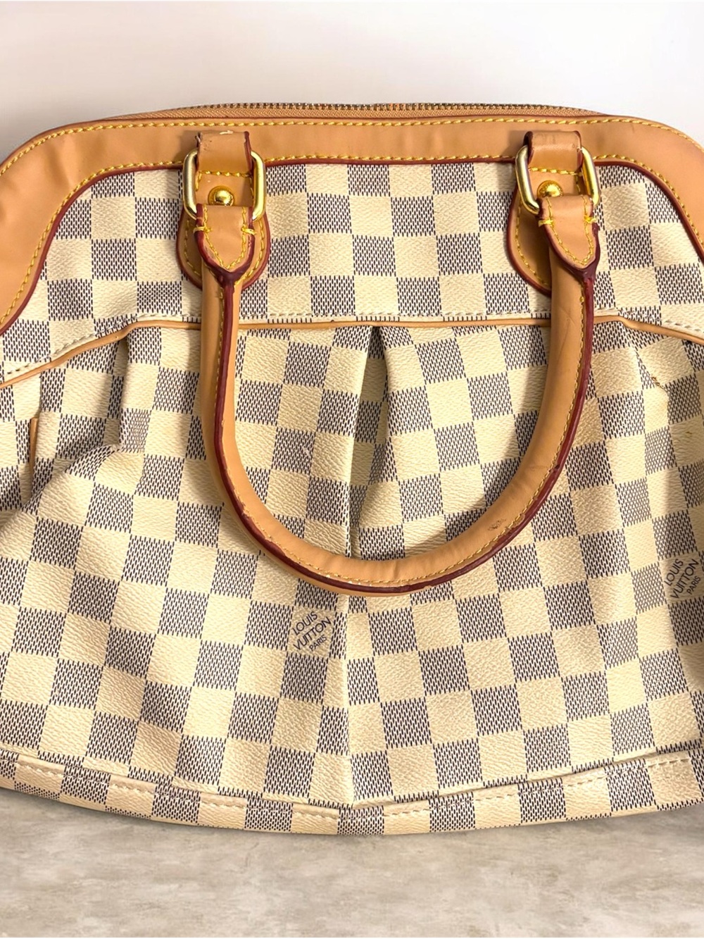 Louis Vuitton Cream and Tan Damier Satchel with Vachetta Trim